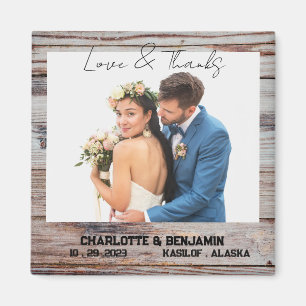 Imán Favor de matrimonio de fotos rusticas de madera