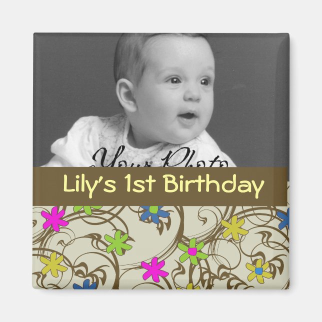 Imán Favor del bebé de la flor divertida (Frente)