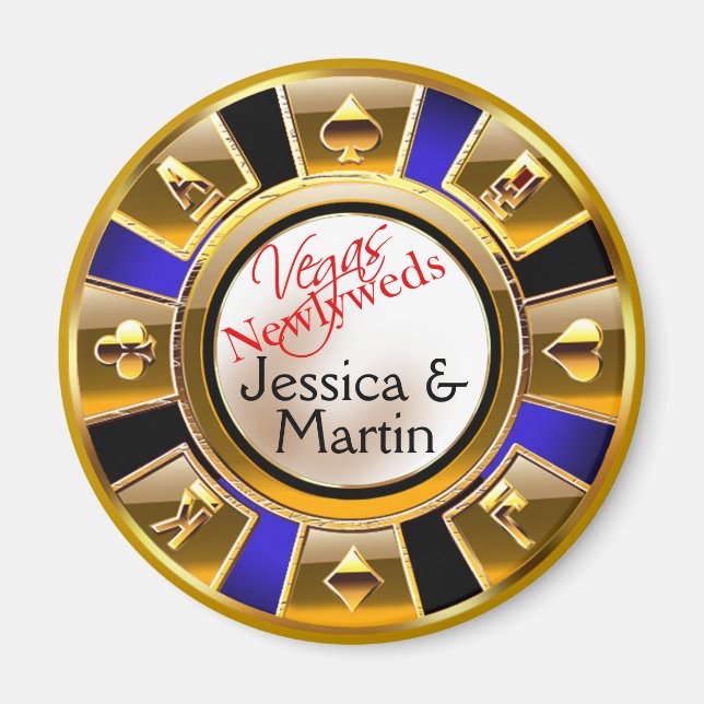 Imán Favor del Chip Casino Gold & Royal Blue Vegas (Frente)