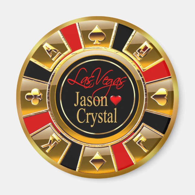 Imán Favor del Chip de Las Vegas Deluxe Gold & Red Casi (Frente)