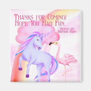 Imán Favor del cumpleaños del unicornio Rainbow Flaming