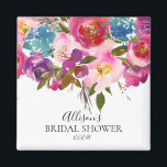 Imán favorito de ducha color agua morado y rosa<br><div class="desc">Hermosas flores rosadas y púrpuras en la ducha de novia favorece el marcador. Artículos coincidentes disponibles en nuestra tienda.</div>