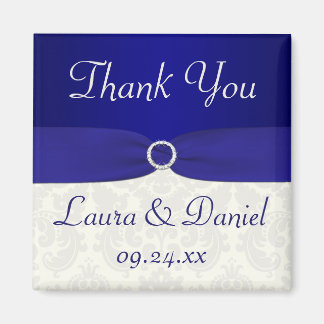 Imán favorito de la boda azul e marfil-damasco