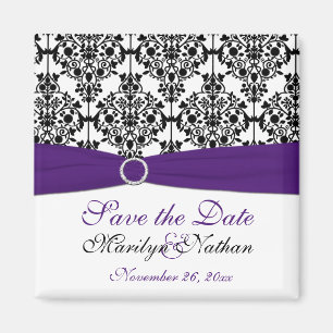 Imán favorito de la boda de Damasco morado y negro