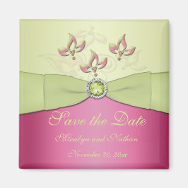 Imán favorito de la boda rosa y verde