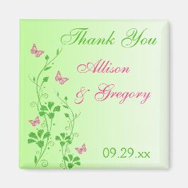 Imán favorito de la mariposa floral rosa y verde