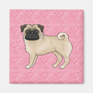 Imán Fawn Pug Dog Personalizado Mops Pink Love Heart Pa