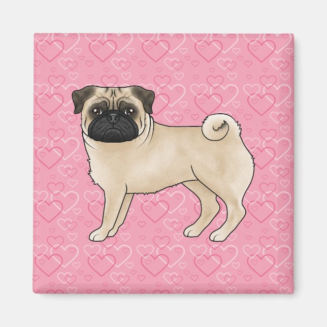 Imán Fawn Pug Dog Personalizado Mops Pink Love Heart Pa (Frente)