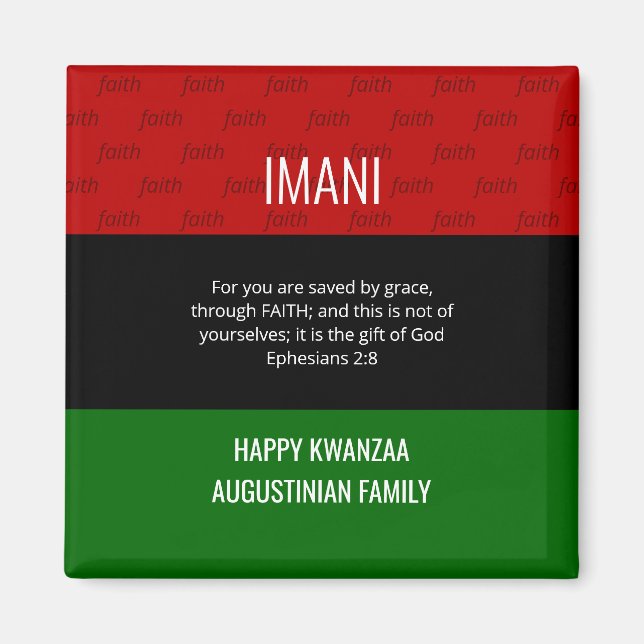 Imán Fe IMANI personalizada Feliz Kwanzaa (Frente)