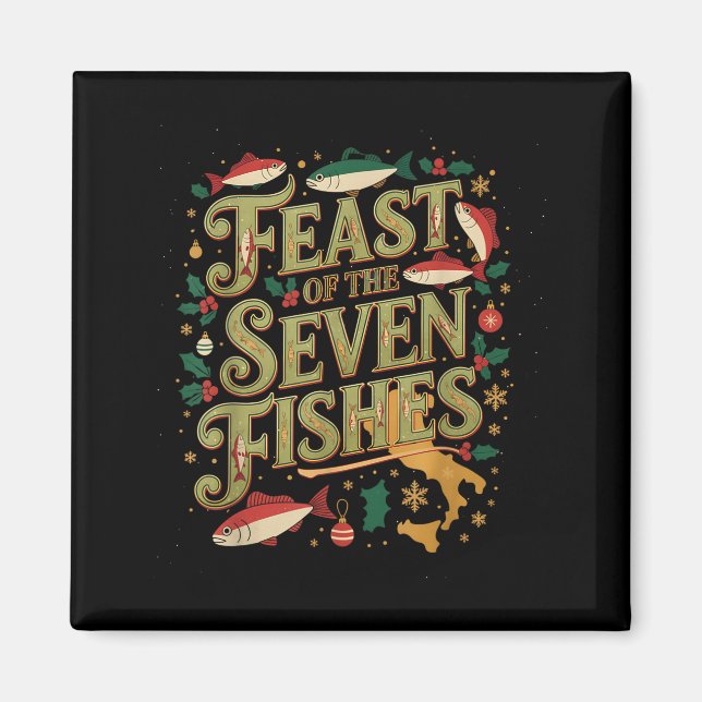 Imán Feast Of The Seven Fishes Festive Italian Holiday  (Frente)