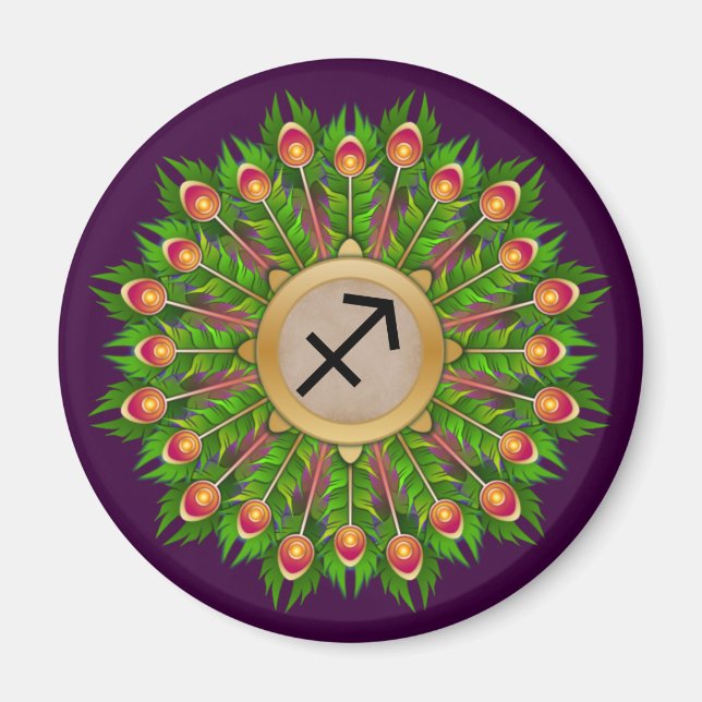 Imán Feather Wreath Zodiac Rótulo Sagittarius (Frente)