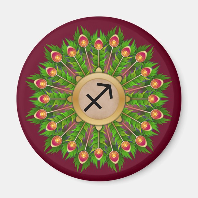 Imán Feather Wreath Zodiac Rótulo Sagittarius (Frente)
