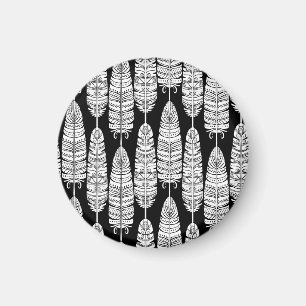 Imán Feathers boho: patrón blanco y negro