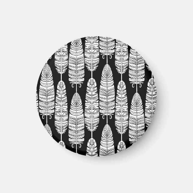Imán Feathers boho: patrón blanco y negro (Frente)