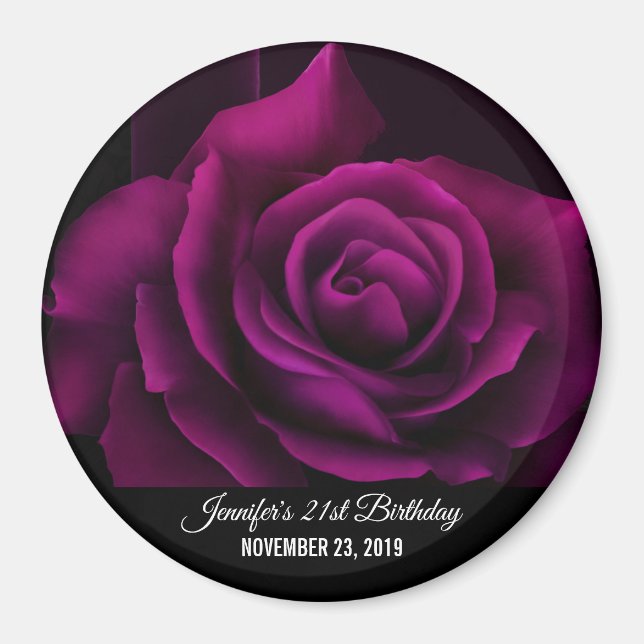 Imán Fecha Fiesta de flores de rosa morado gótico-roja (Frente)