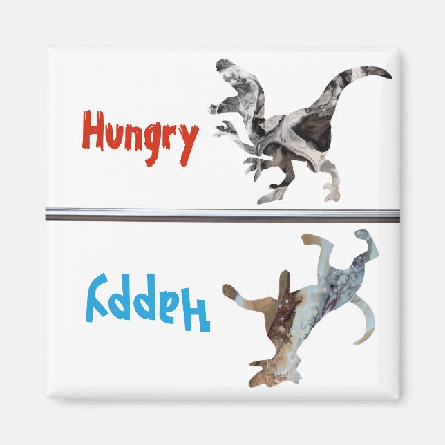 Imán Feed Fed Dog Magnet Hungry Happy Dinosaur Funny (Frente)