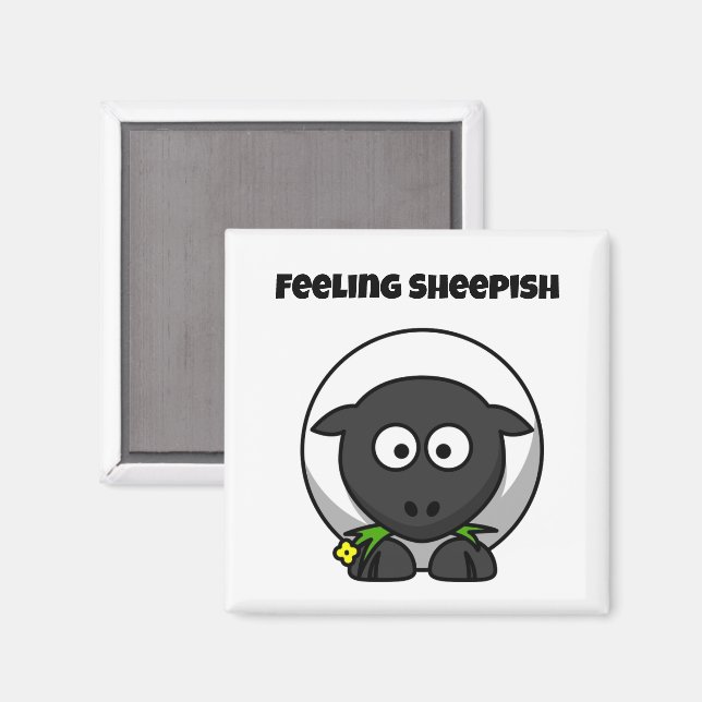 Imán Feeling Sheepish Cute Sheep Cartoon with Funny Pun (Anverso/Reverso)