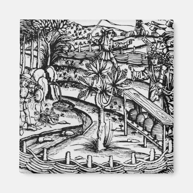 Imán Felices caseros cuidando abejas, ilustracion de (Frente)