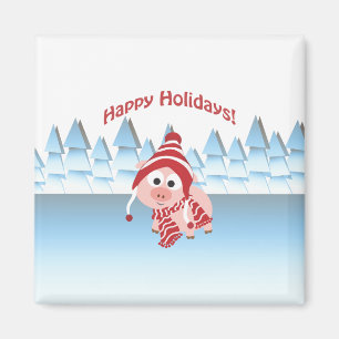Imán ¡Felices Fiestas! Cerdo de Invierno
