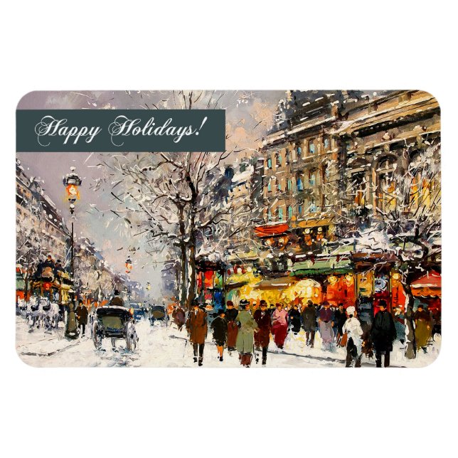 Imán Felices Fiestas. Escena parisina de invierno (Horizontal)