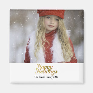 Imán Felices Fiestas Faux Gold Script Navidades