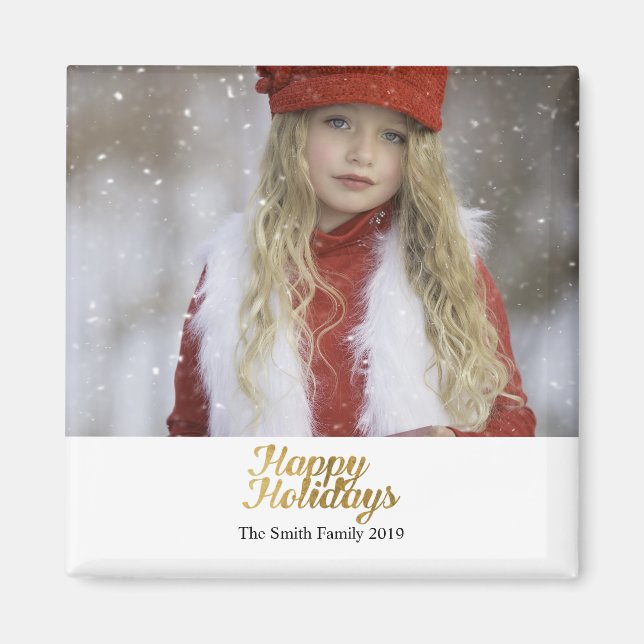 Imán Felices Fiestas Faux Gold Script Navidades (Frente)