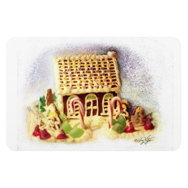 Imán Felices Fiestas Gingerbread House Premium Magnet (Horizontal)