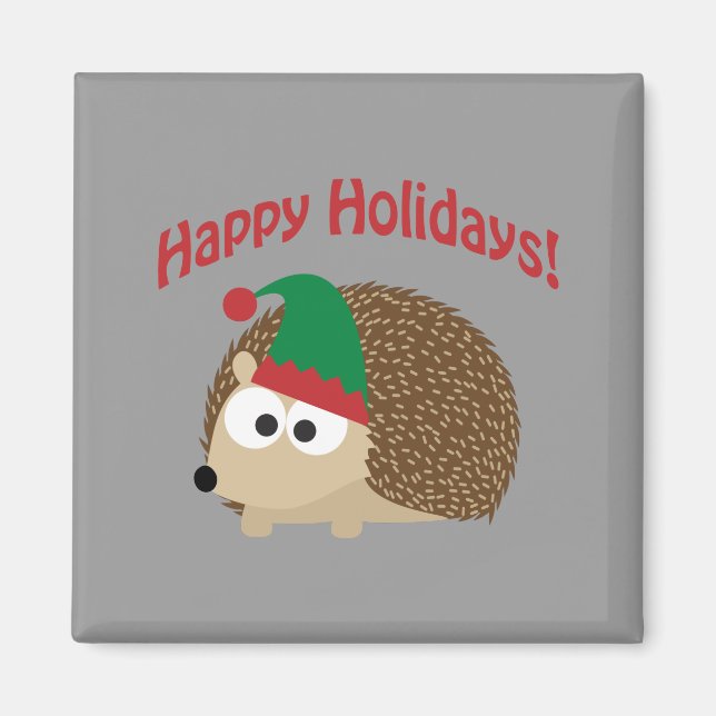 Imán ¡Felices Fiestas! Hedgehog Elf (Frente)