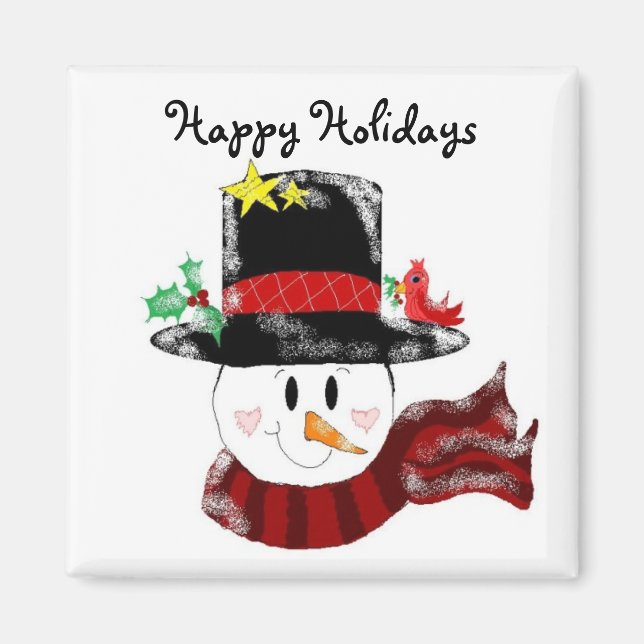 Imán Felices Fiestas Muñeco de Nieve (Frente)