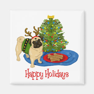 Imán Felices fiestas Navidades renos Pug Mugs