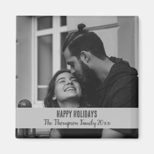 Imán Felices Fiestas recuerdo elegante en blanco y negr
