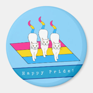 Imán Felices Gatos De Orgullo Con Bandera Pansexual