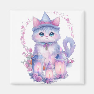 Imán Felices gatos y velas de Halloween