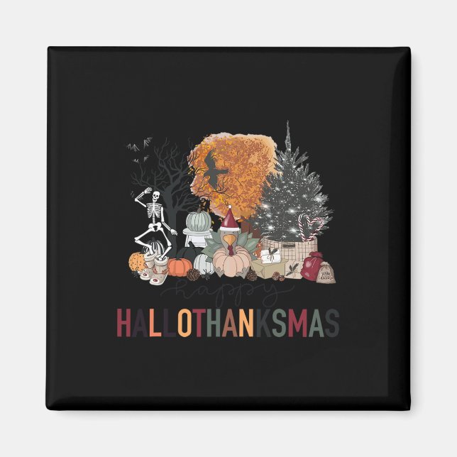 Imán Felices Hallothanksmas Skeleton Navidades turcos H (Frente)