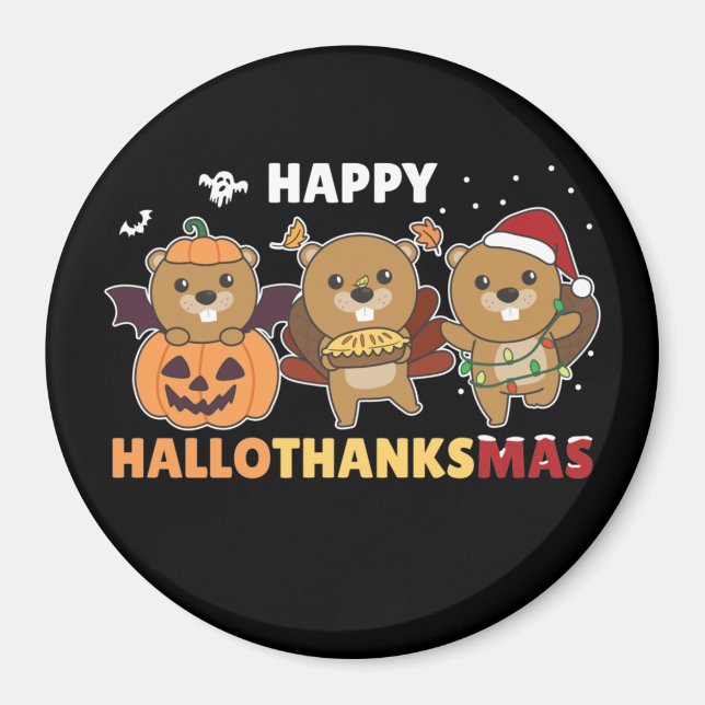Imán Felices Navidades castores de Hallothanksmas Beave (Frente)