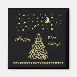 Imán Felices Pawlidays, árbol de navidad Gold brillante