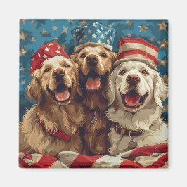 Imán Felices Perros De Golden Retriever Del 4 De Julio