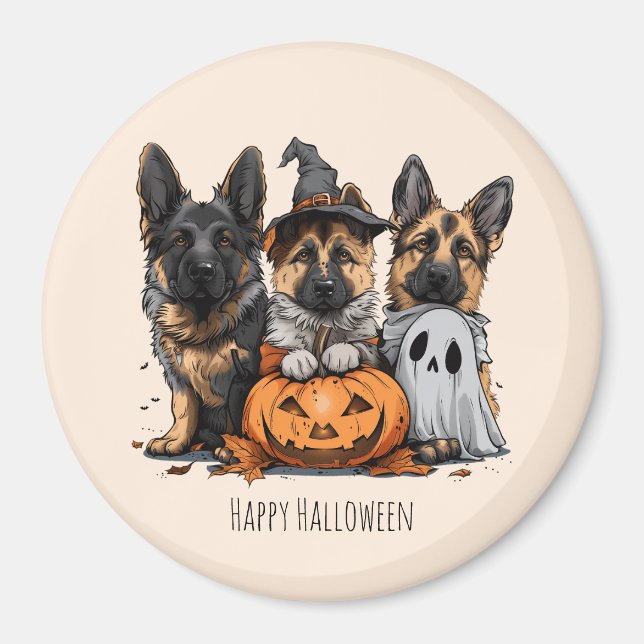 Imán Felices perros pastores alemanes de Halloween (Frente)