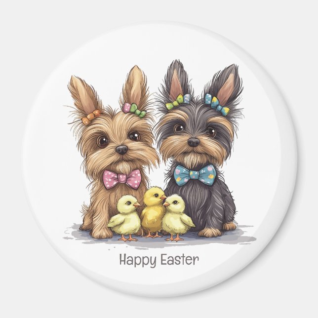 Imán Felices Perros Terrier de Yorkshire en Pascua (Frente)