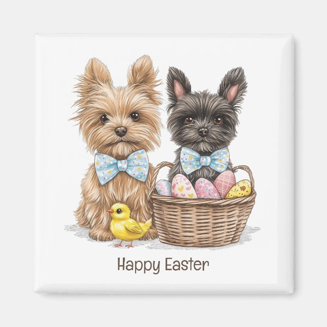 Imán Felices Perros Terrier de Yorkshire en Pascua (Frente)