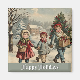 Imán Felices vacaciones, ilustracion vintage,