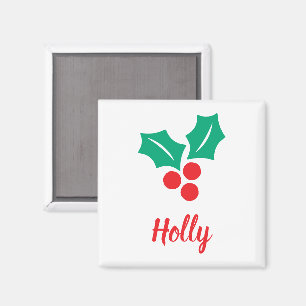 Imán Felices vacaciones Red White Green Holly Nombre pe