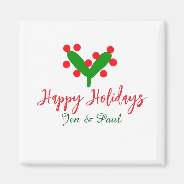 Imán Felices vacaciones verde pareja roja nombre hoja v (Frente)