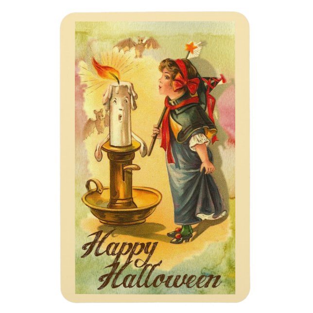 Imán Felices velas de Halloween y la cosecha Chica (Vertical)