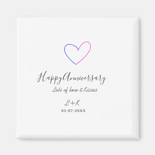 Imán Felicidades aniversario corazón rosa azul nombre f