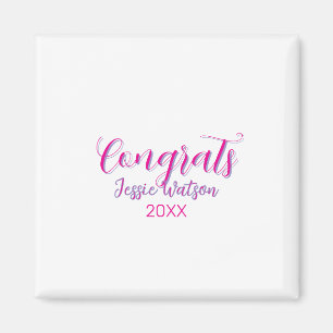 Imán Felicidades graduado rosa púrpura nombre año 20XX 