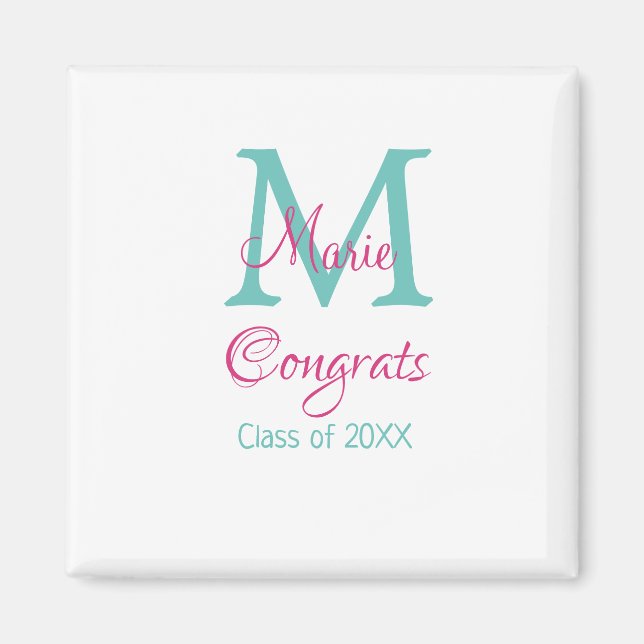 Imán Felicidades por el nombre del graduado monograma a (Frente)