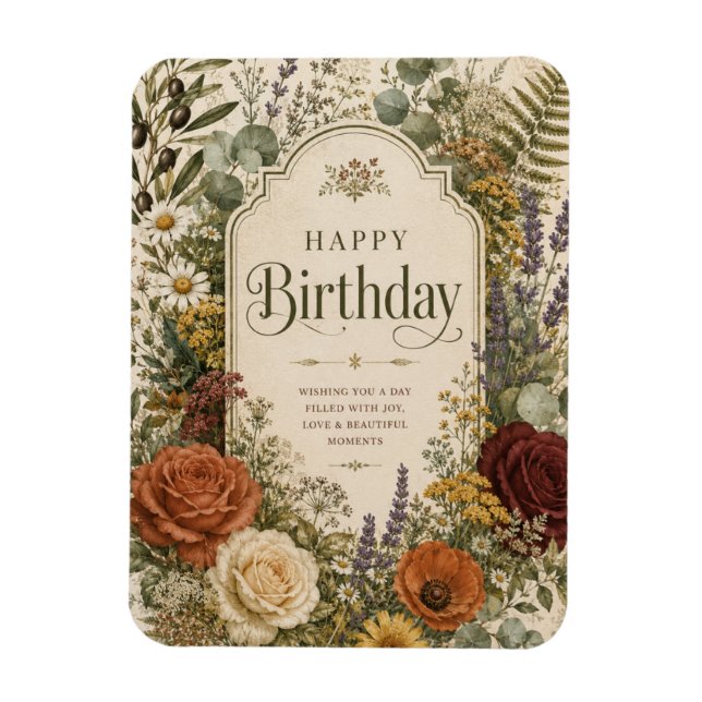 Imán Felicitación de cumpleaños con flores silvestres y (Vertical)