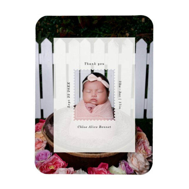 Imán Felicitación moderna con foto de nacimiento de beb (Vertical)