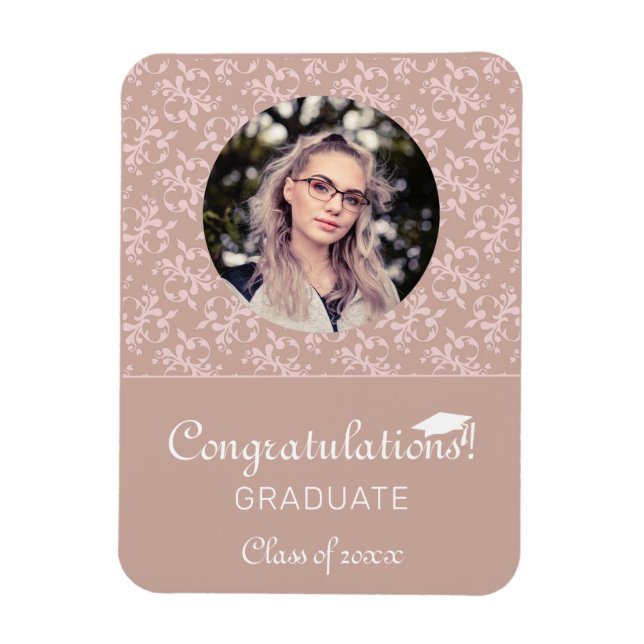 Imán Felicitaciones Dusty Pink Rococo Graduation Photo (Vertical)